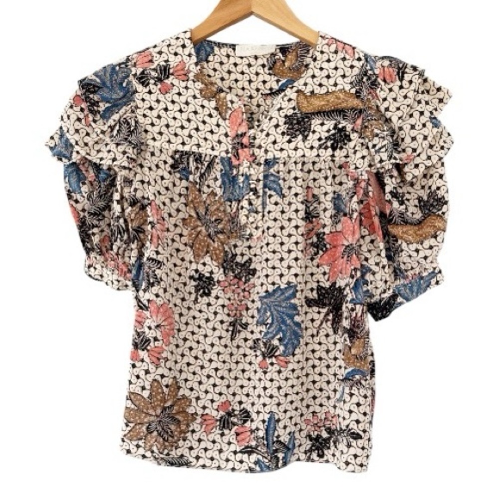 Ulla Johnson • Nova Ruffle-Sleeve Silk Top in Jasmine Print - Picture 9 of 16
